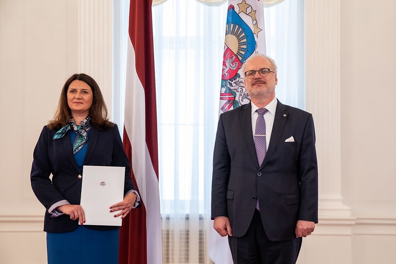 The President of Latvia presents credentials to the new Ambassador of Latvia to the United Kingdom of Great Britain and Northern Ireland, Ivita Burmistre