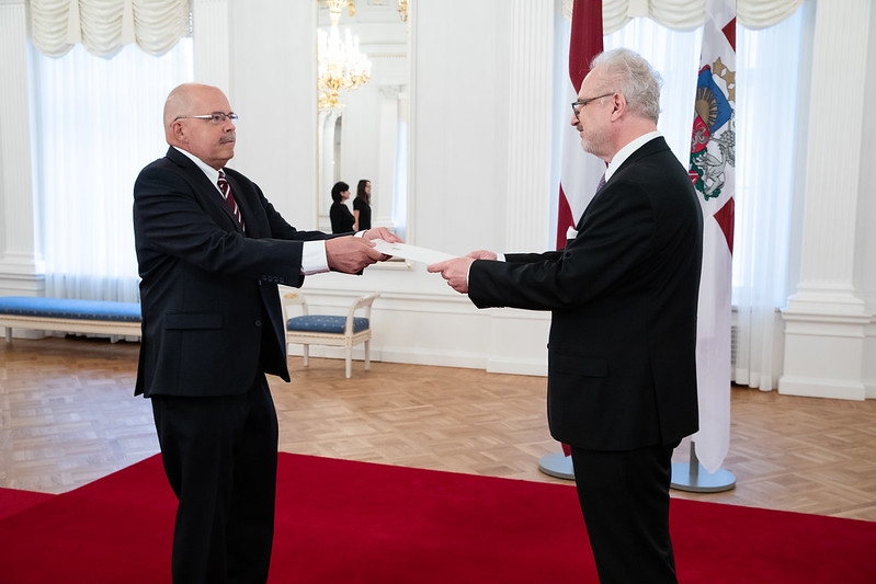 President of Latvia presents credentials to the new Ambassador of Latvia to Greece, Pēteris Kārlis Elferts