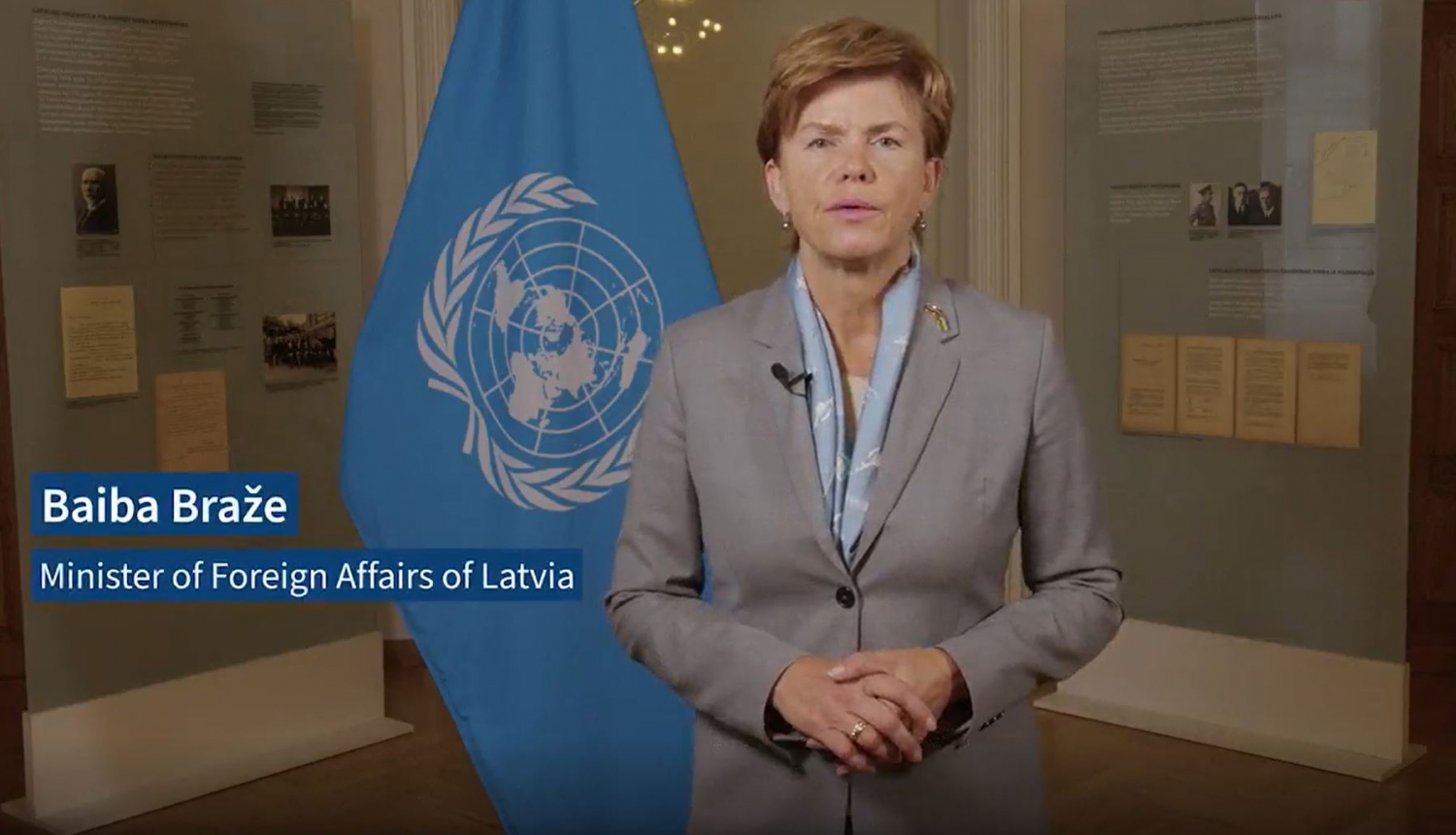 Baiba Braže addressing the United Nations Human Rights Council